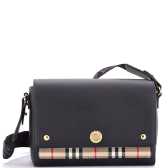 Burberry Note Crossbody Bag Leather with Vintage Check Canvas Medium