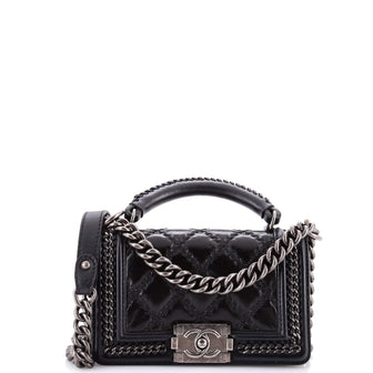 Chanel Chain Handle Boy Flap Bag Quilted Glazed Calfskin Small