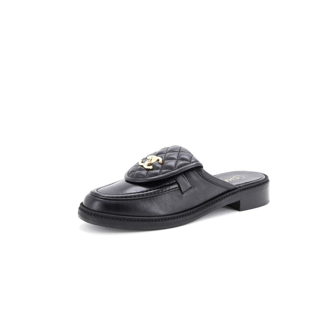 Chanel Women's CC Turnlock Flat Mules Quilted Leather 358075