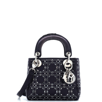 Christian Dior Lady Dior Bag Crystal Embellished Cannage Quilt Satin Mini