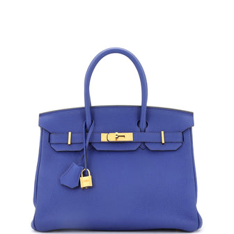 Hermes Birkin Handbag Blue Togo with Gold Hardware 30