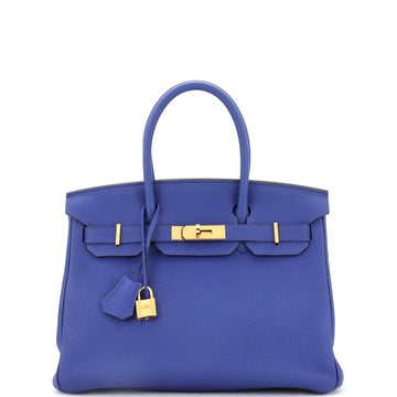 Hermes Birkin Handbag Blue Togo with Gold Hardware 30