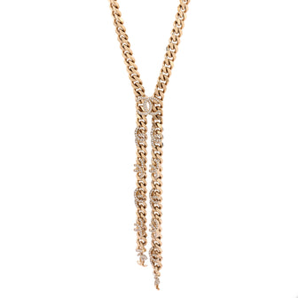 Chanel CC Curb Chain Lariat Necklace Metal with Crystals