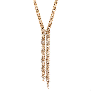 Chanel CC Curb Chain Lariat Necklace Metal with Crystals