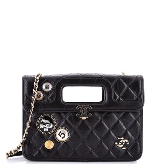 Chanel Charms Cut Out Handle Flap Bag Quilted Aged Calfskin