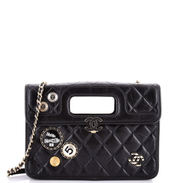 Chanel Charms Cut Out Handle Flap Bag Quilted Aged Calfskin