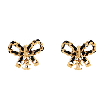 Chanel CC Bow Stud Earrings Metal and Leather