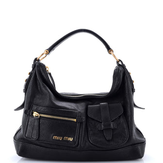 Miu Miu Vintage Double Pocket Shoulder Bag Leather Medium