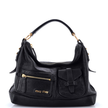 Miu Miu Vintage Double Pocket Shoulder Bag Leather Medium