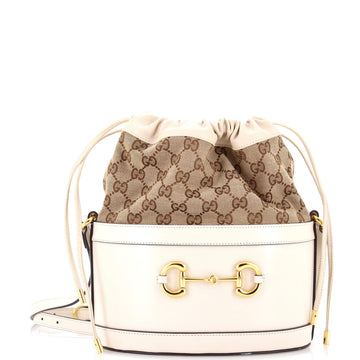 Gucci Horsebit 1955 Bucket Crossbody Bag Leather and GG Canvas Small