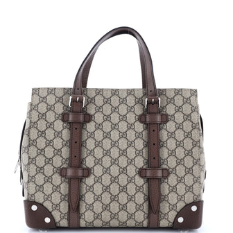 Gucci Buckle Travel Tote GG Coated Canvas with Leather Medium