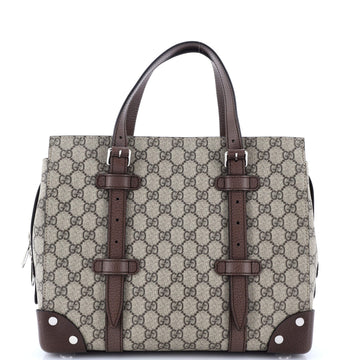 Gucci Buckle Travel Tote GG Coated Canvas with Leather Medium