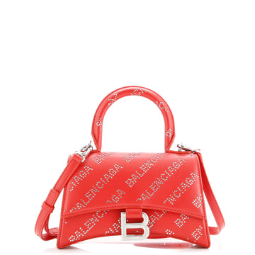 Balenciaga Hourglass Top Handle Bag Leather with Allover Logo Crystals XS