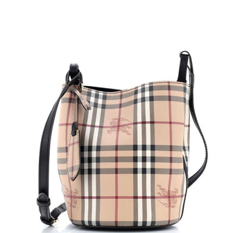 Burberry Lorne Bucket Bag Haymarket Coated Canvas Small