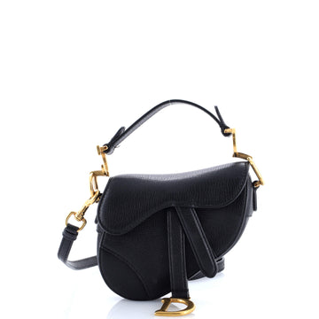 Christian Dior Saddle Handbag with Strap Leather Micro