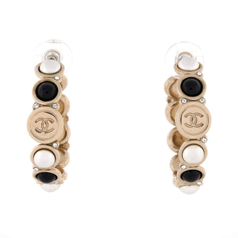 Chanel CC Circle Link Hoop Earrings Metal with Crystals, Faux Pearls and Beads