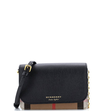Burberry Hampshire Wallet on Chain Leather and House Check Canvas