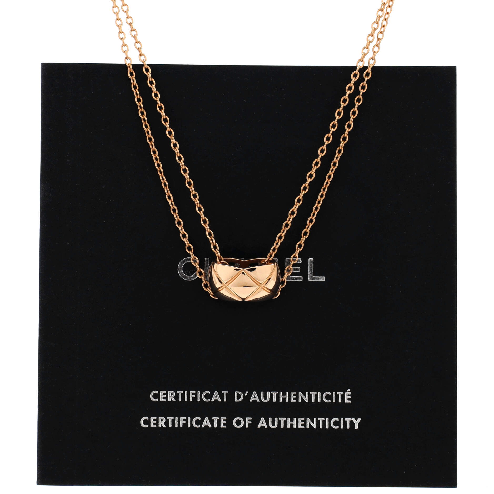Chanel Coco Crush Double Chain Pendant Necklace 18K Beige Gold