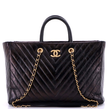 Chanel Coco Handle Shopping Tote Quilted Caviar with Lizard Large
