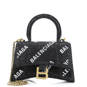 Balenciaga Hourglass Top Handle Bag Suede and Allover Logo Crystals XS