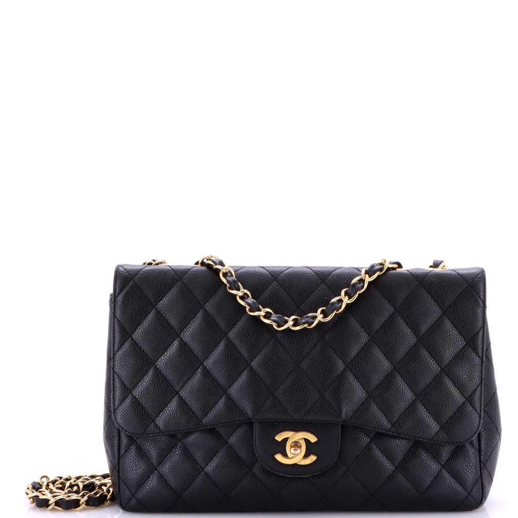 Chanel Classic Double Flap Bag Quilted Caviar Jumbo Black 3586041