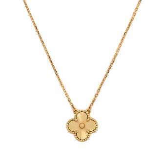 Van Cleef & Arpels Vintage Alhambra Pendant Necklace Guilloche 18K Yellow Gold