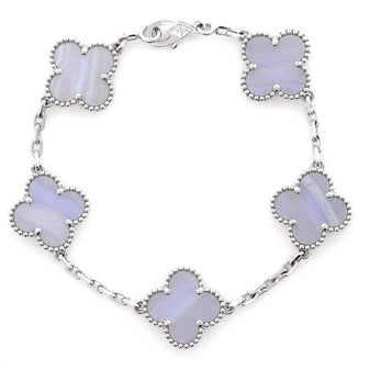 Van Cleef & Arpels Vintage Alhambra 5 Motifs Bracelet 18K White Gold and Chalcedony