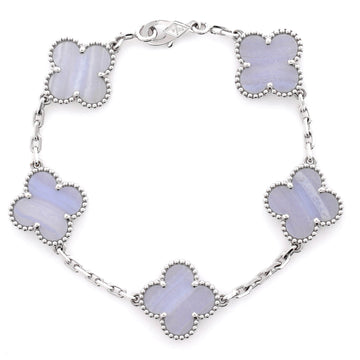 Van Cleef & Arpels Vintage Alhambra 5 Motifs Bracelet 18K White Gold and Chalcedony