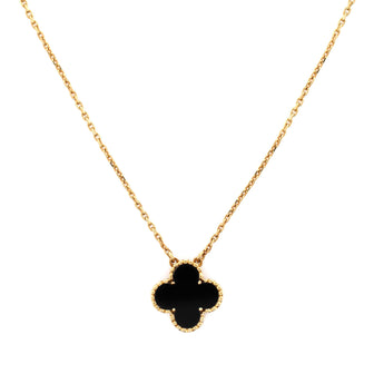 Van Cleef & Arpels Vintage Alhambra Pendant Necklace 18K Yellow Gold and Onyx