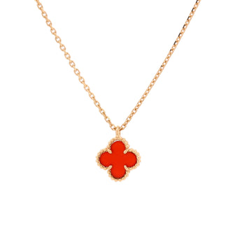 Van Cleef & Arpels Sweet Alhambra Pendant Necklace 18K Yellow Gold and Carnelian