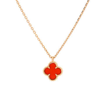 Van Cleef & Arpels Sweet Alhambra Pendant Necklace 18K Yellow Gold and Carnelian