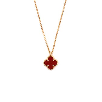Van Cleef & Arpels Sweet Alhambra Pendant Necklace 18K Yellow Gold and Carnelian