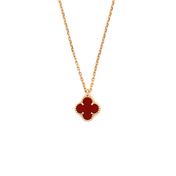 Van Cleef & Arpels Sweet Alhambra Pendant Necklace 18K Yellow Gold and Carnelian