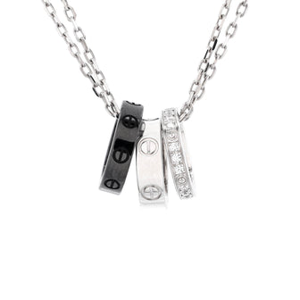 Cartier Love 3 Ring Pendant Necklace 18K White Gold and Ceramic with Diamonds
