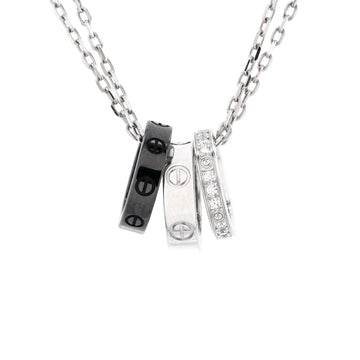 Cartier Love 3 Ring Pendant Necklace 18K White Gold and Ceramic with Diamonds