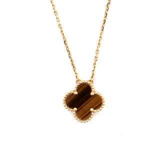 Van Cleef & Arpels Vintage Alhambra Pendant Necklace 18K Yellow Gold and Tiger Eye