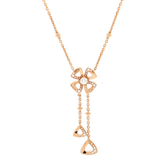 Bvlgari Fiorever Drop Pendant Necklace 18K Rose Gold and Diamonds