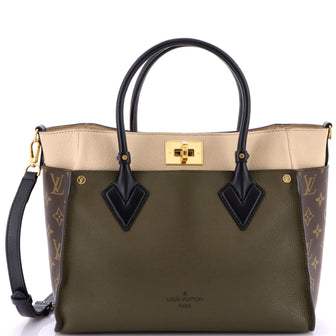 Louis Vuitton On My Side Tote Leather with Monogram Canvas MM