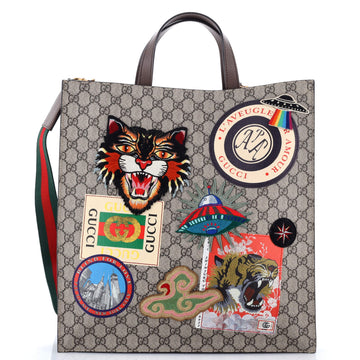 Gucci Courrier Convertible Soft Open Tote GG Coated Canvas with Applique North South