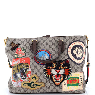Gucci Courrier Convertible Soft Open Tote GG Coated Canvas with Applique Large