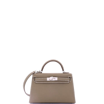 Hermes Kelly Mini II Bag Grey Epsom with Palladium Hardware 20