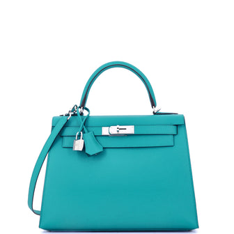 Hermes Kelly Handbag Blue Epsom with Palladium Hardware 28