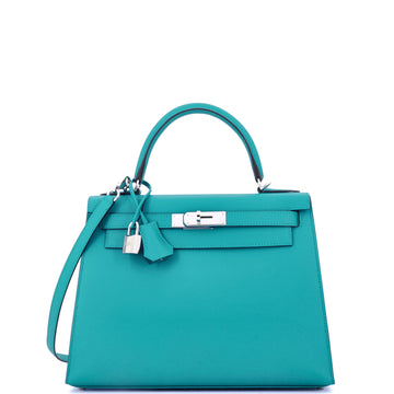 Hermes Kelly Handbag Blue Epsom with Palladium Hardware 28