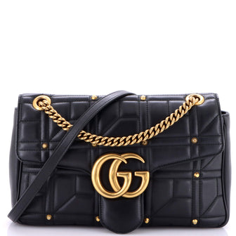 Gucci GG Marmont Flap Bag Studded Matelasse Leather Medium