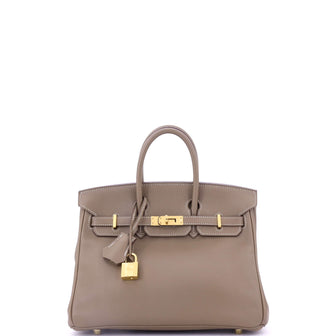 Hermes Birkin Handbag Grey Swift with Gold Hardware 25