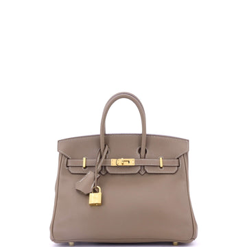 Hermes Birkin Handbag Grey Swift with Gold Hardware 25