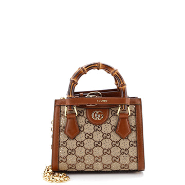 Gucci Diana NM Bamboo Handle Tote Crystal Embellished GG Canvas Mini