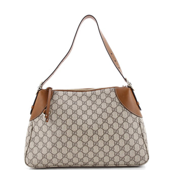 Gucci Emblem Shoulder Bag GG Coated Canvas with Leather Large