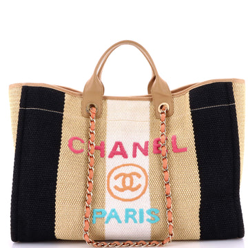 Chanel Deauville Tote Striped Viscose Canvas Large