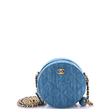 Chanel Pearl Crush Round Clutch with Chain Quilted Denim